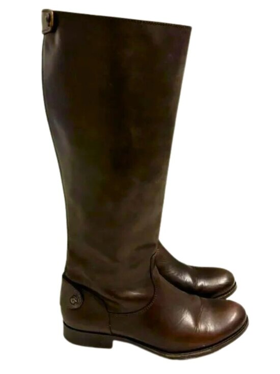 Frye Shoes - FRYE Melissa Back Zip Leather Boot Dark Brown Almond Toe Knee High US 10B